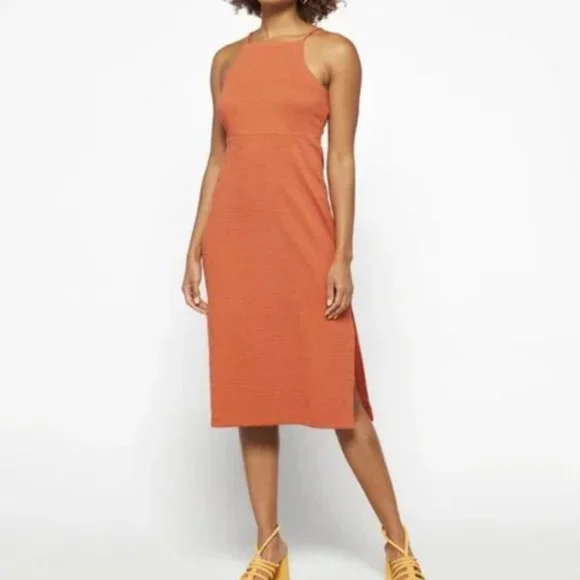MADEWELL BURNT ORANGE KNIT CROSSHATCH TEXTURE KNEE-LENGTH APRON CAMI DRESS MADEWELL BURNT ORANGE KNIT CROSSHATCH TEXTURE KNEE-LENGTH APRON CAMI DRESS